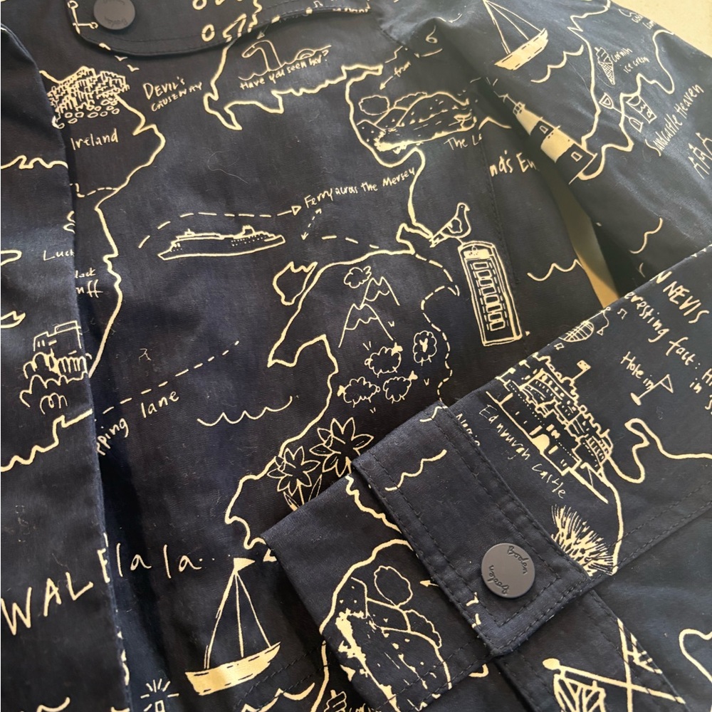 Boden Dark Blue Trench Coat with Map Design - Picture 5 of 15